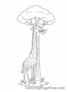 Animals coloring page - Giraffe eating leaves