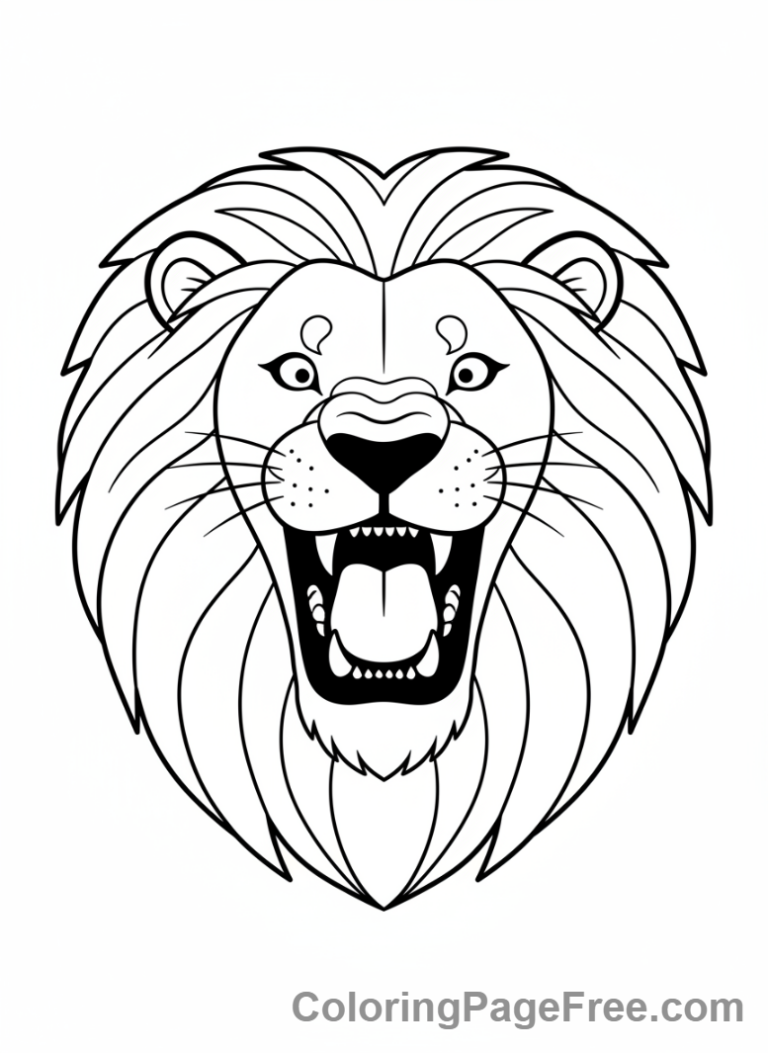 Animals coloring page - Lion roaring face