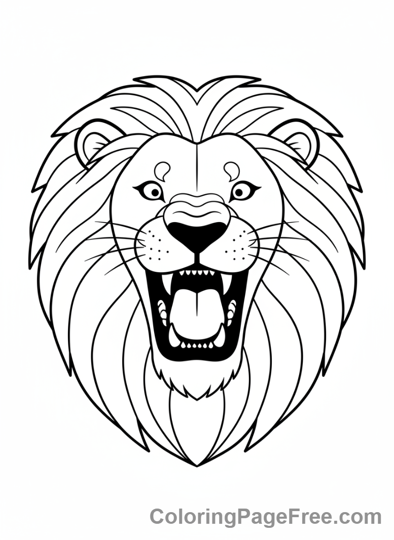 Animals coloring page - Lion roaring face