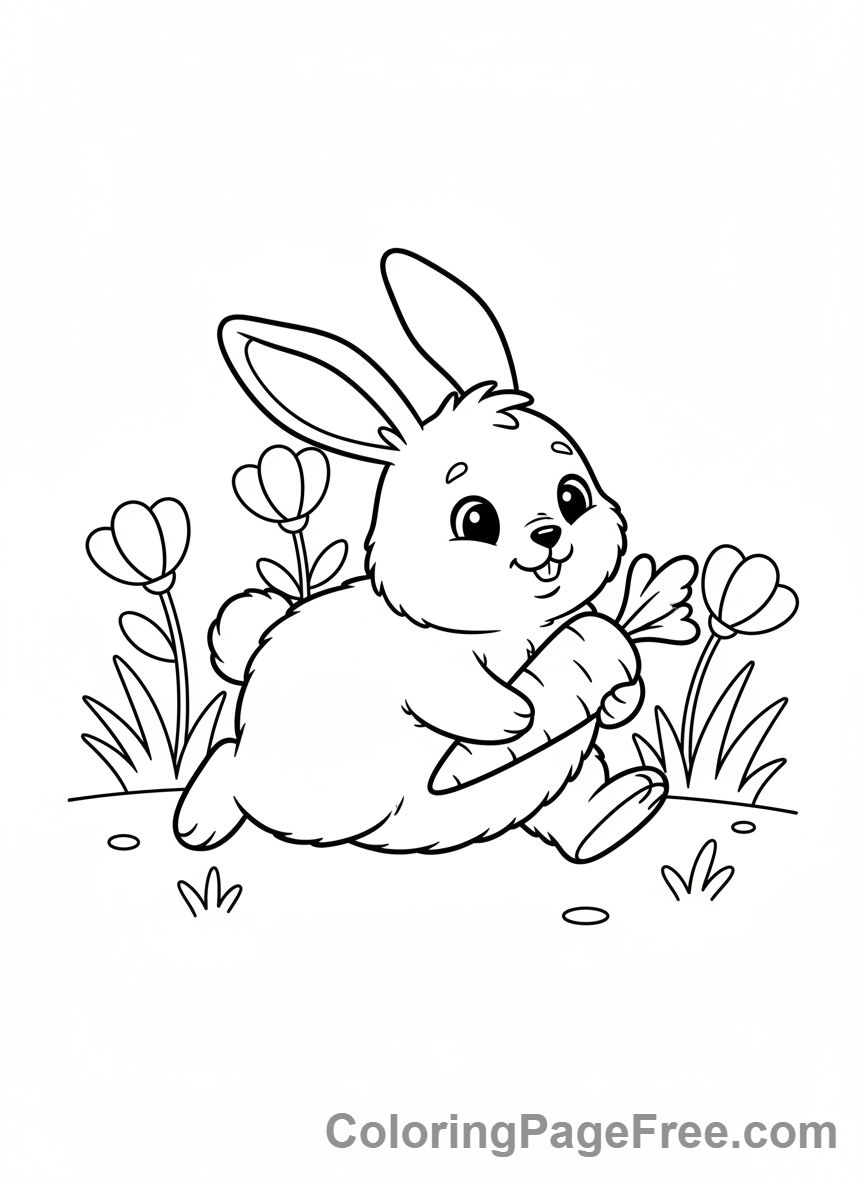 Animals coloring page - Rabbit hopping carrot