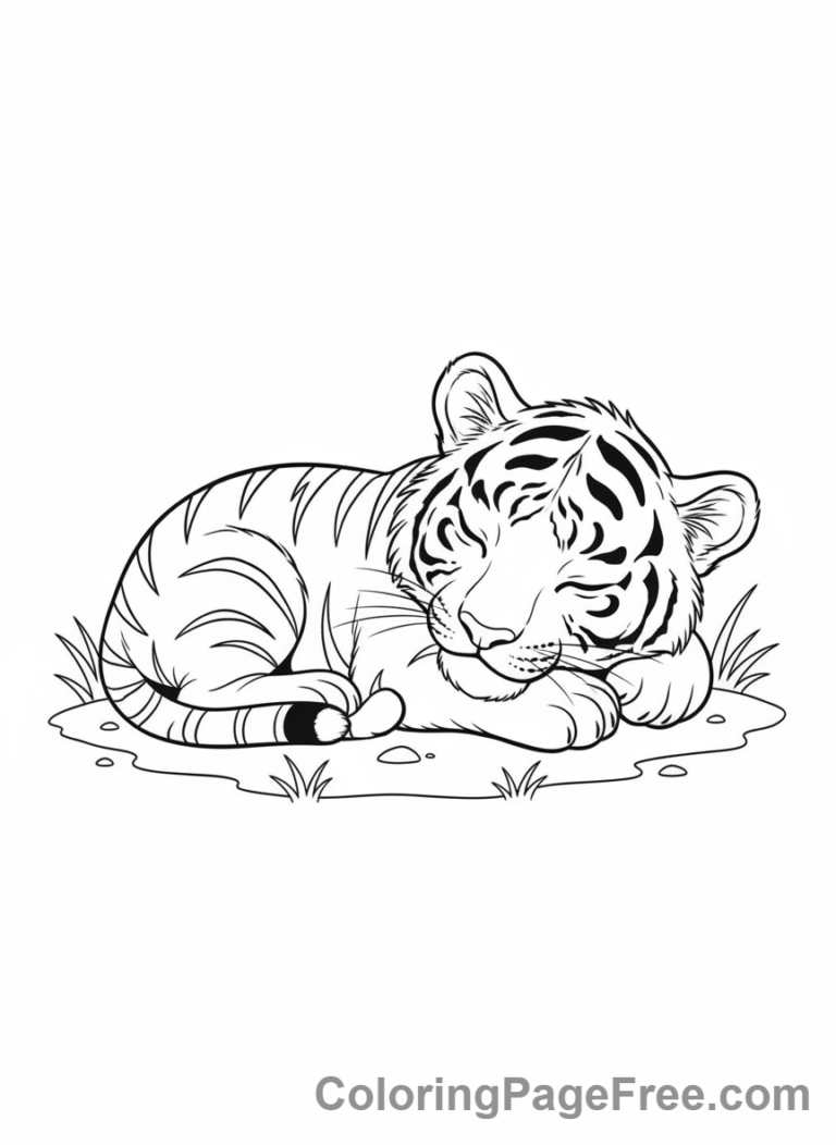 Animals coloring page - Tiger cub sleeping