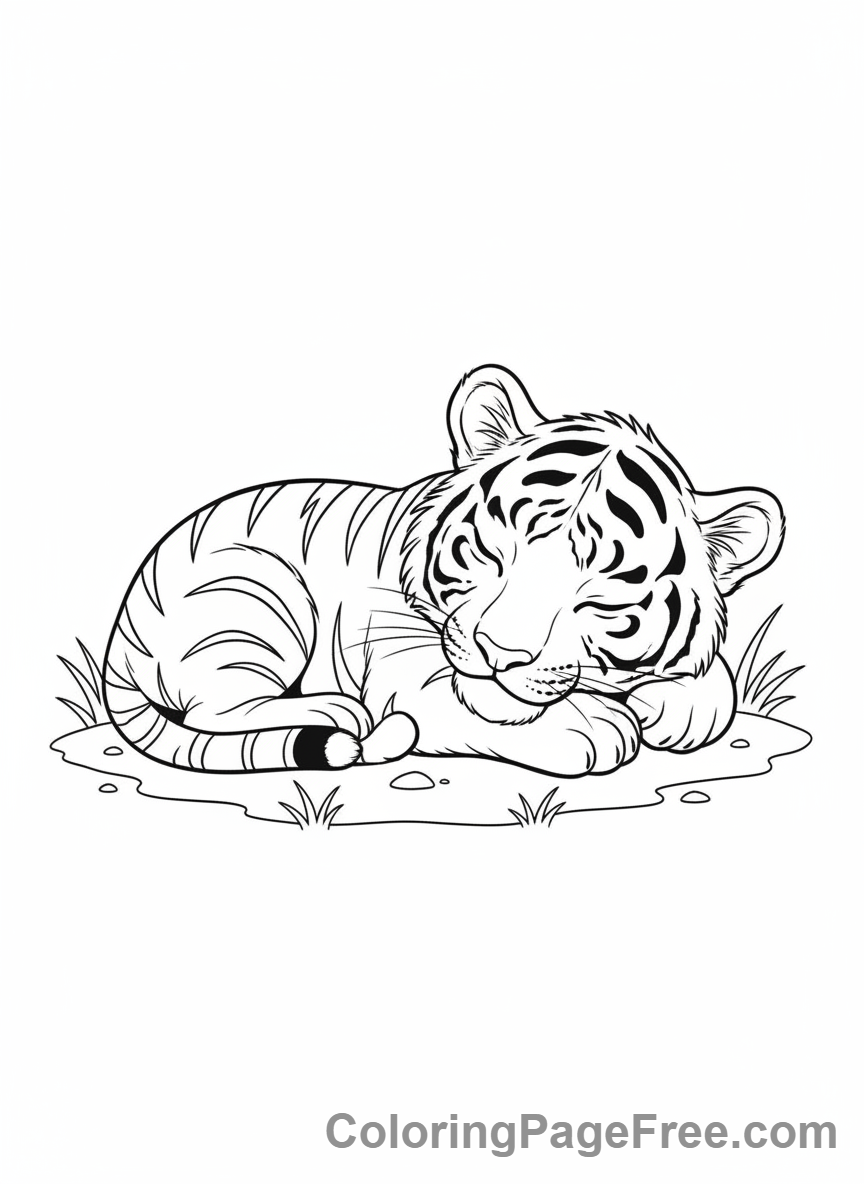Animals coloring page - Tiger cub sleeping