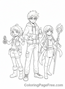 Anime coloring page - Anime group standing
