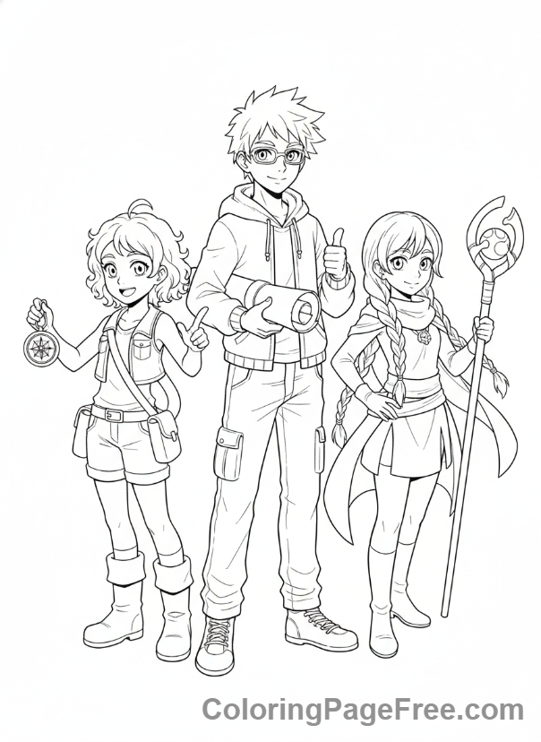 Anime coloring page - Anime group standing