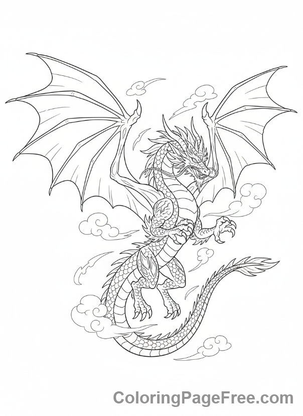 Anime coloring page - Flying anime dragon