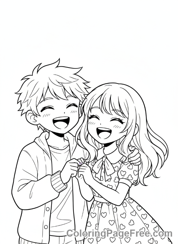 Anime coloring page - Friends laughing together