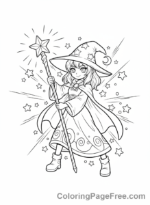 Anime Girl coloring page - Anime girl casting spell