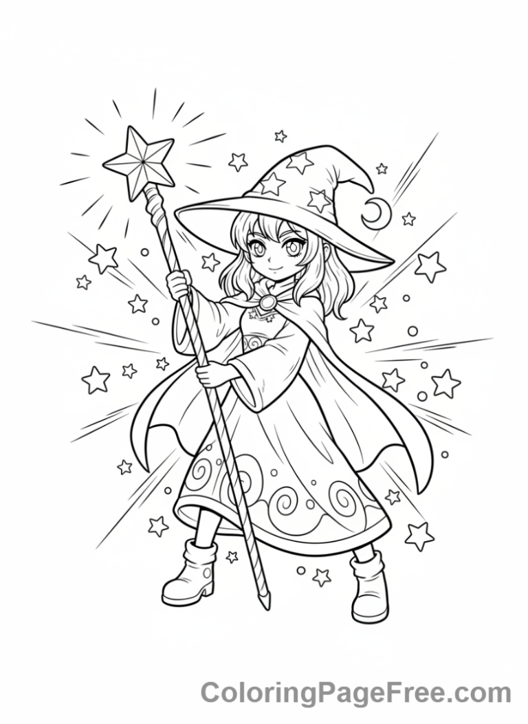 Anime Girl coloring page - Anime girl casting spell