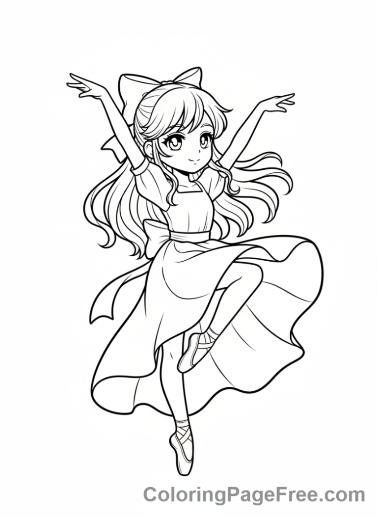 Anime Girl coloring page - Anime girl dancing gracefully