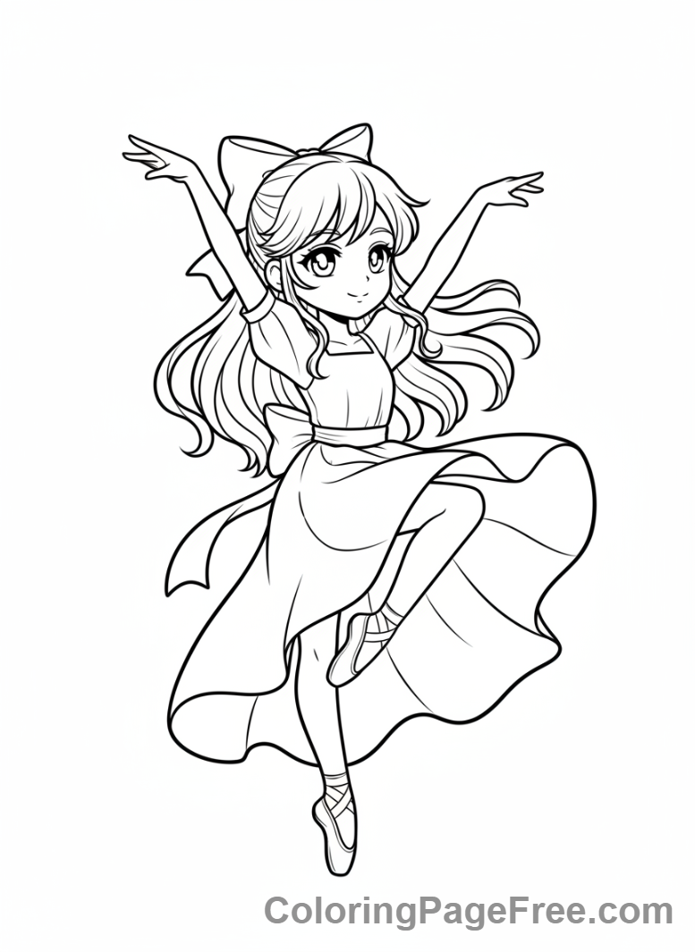Anime Girl coloring page - Anime girl dancing gracefully