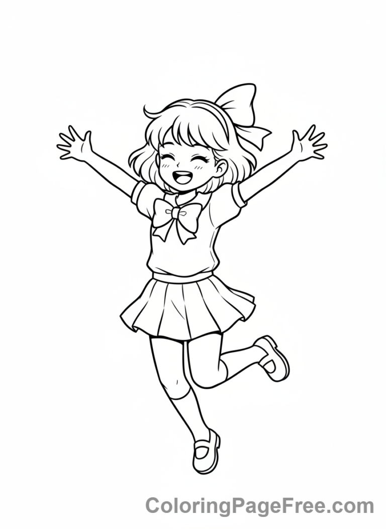 Anime Girl coloring page - Anime girl jumping joyfully