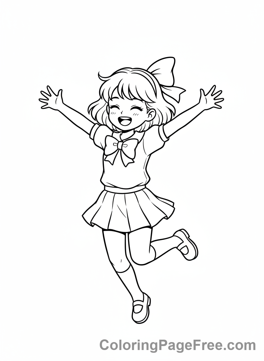 Anime Girl coloring page - Anime girl jumping joyfully