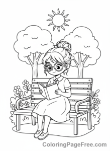 Anime Girl coloring page - Anime girl reading book