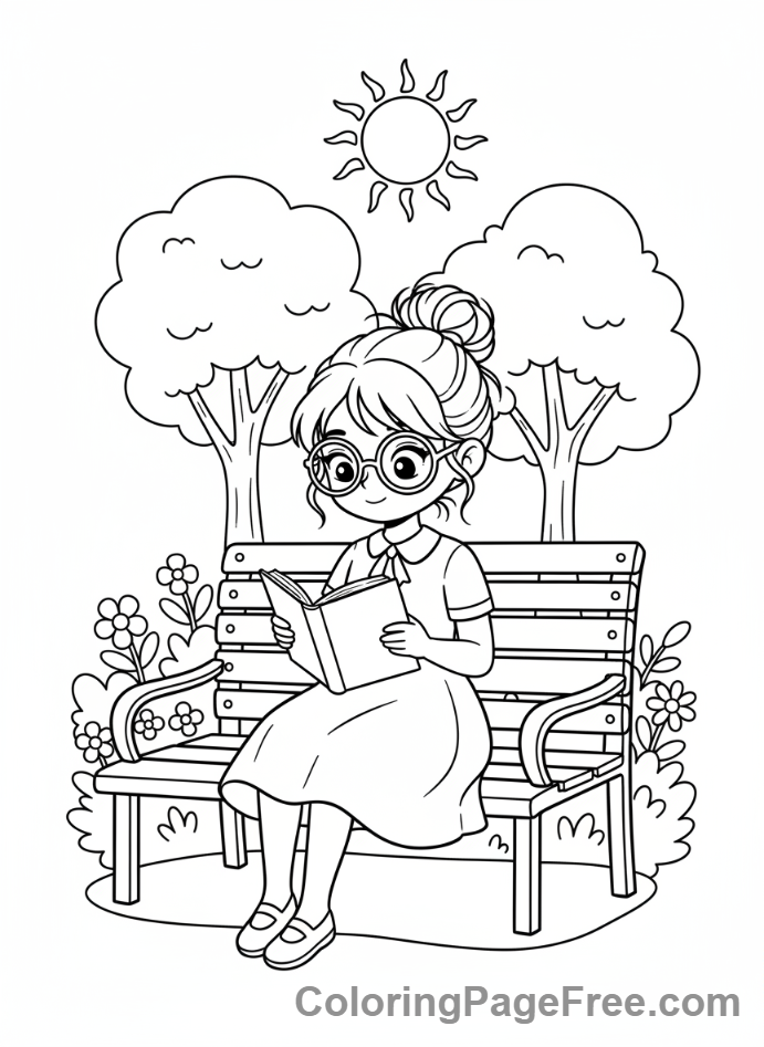Anime Girl coloring page - Anime girl reading book