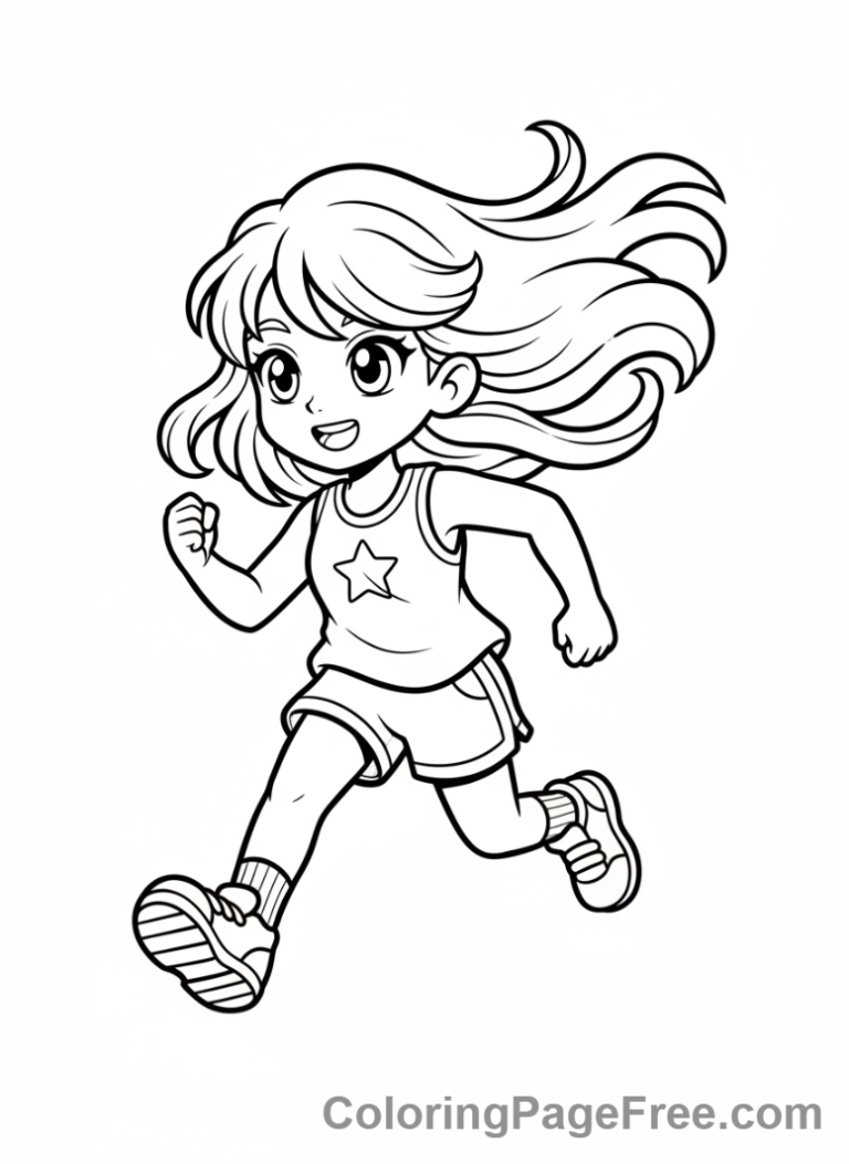 Anime Girl coloring page - Anime girl running action