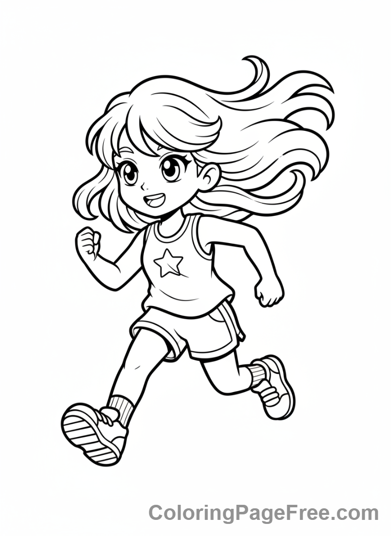 Anime Girl coloring page - Anime girl running action