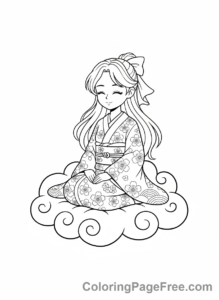 Anime Girl coloring page - Anime girl sitting quietly