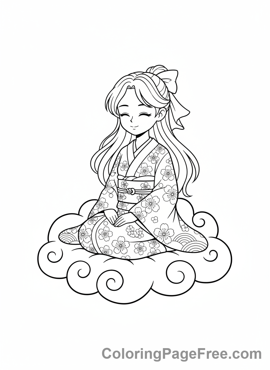 Anime Girl coloring page - Anime girl sitting quietly