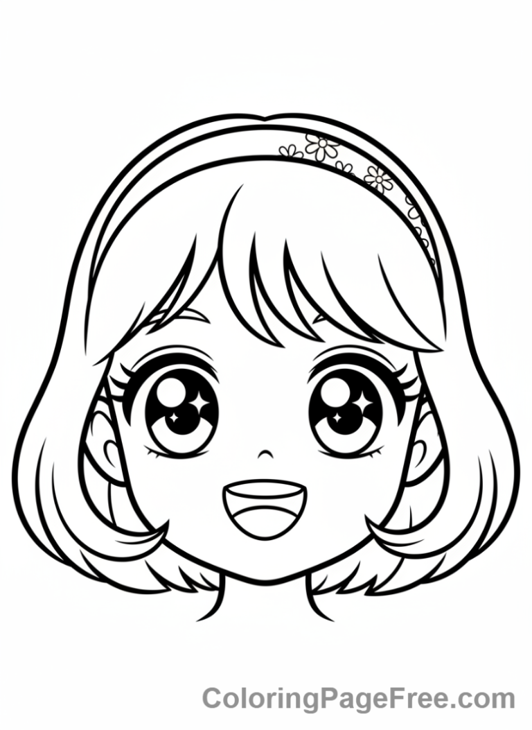 Anime Girl coloring page - Anime girl smiling close
