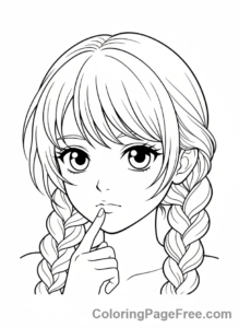Anime Girl coloring page - Anime girl thinking deeply
