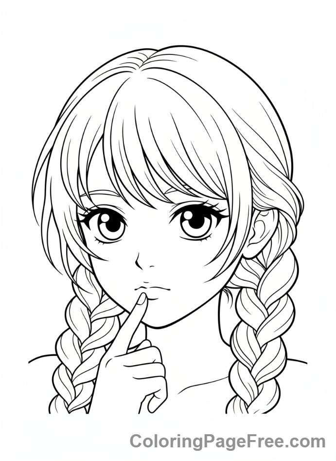 Anime Girl coloring page - Anime girl thinking deeply