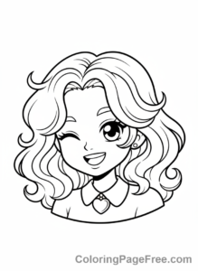 Anime Girl coloring page - Anime girl winking playfully
