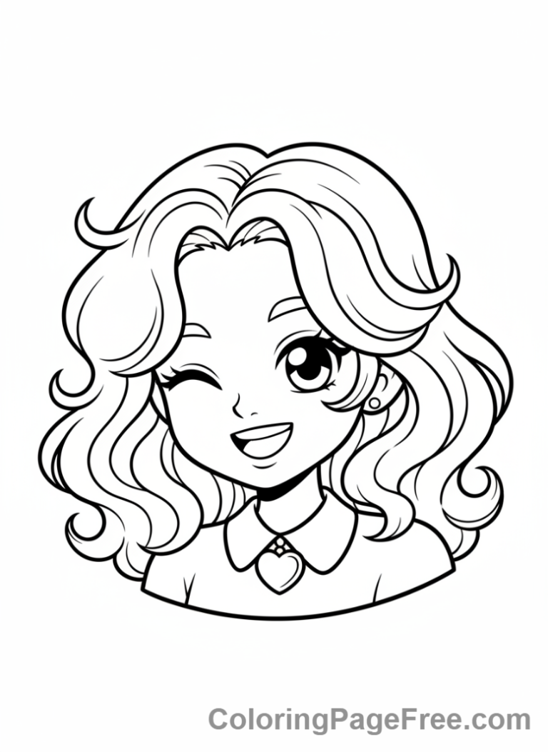 Anime Girl coloring page - Anime girl winking playfully