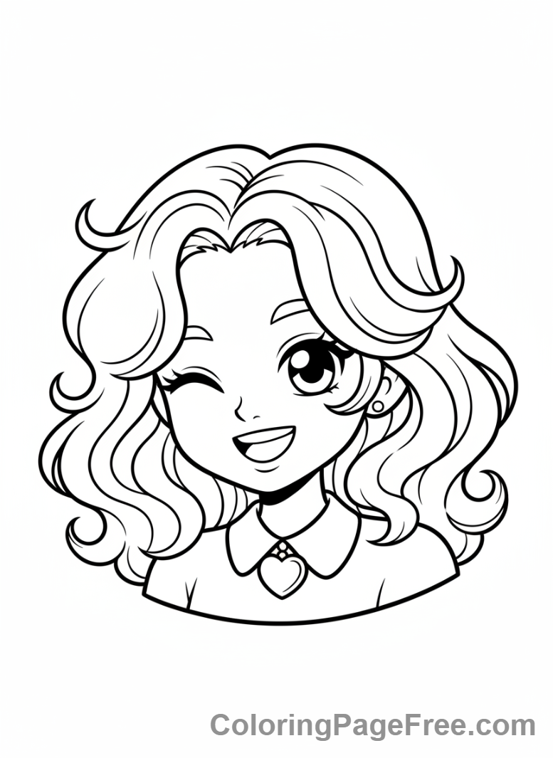 Anime Girl coloring page - Anime girl winking playfully