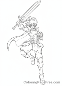 Anime coloring page - Warrior jump attack