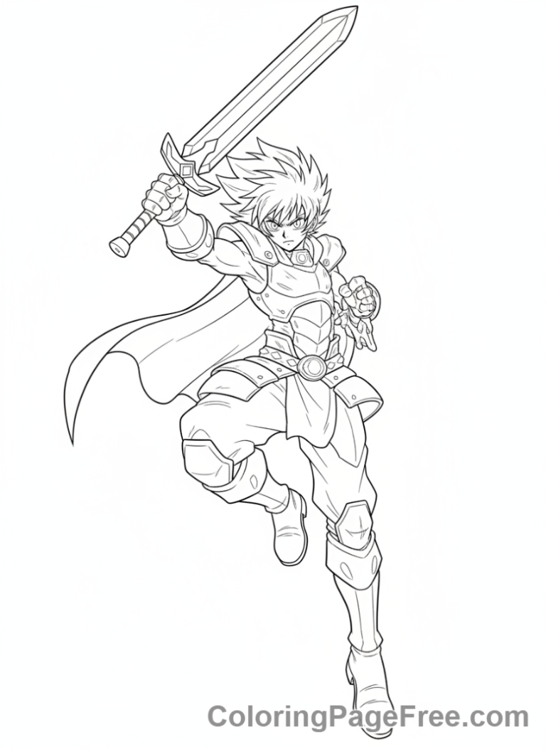 Anime coloring page - Warrior jump attack