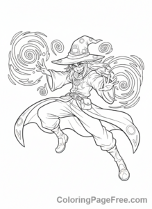 Anime coloring page - Wizard casting spell