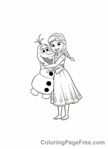 Anna coloring page - Anna hugging Olaf