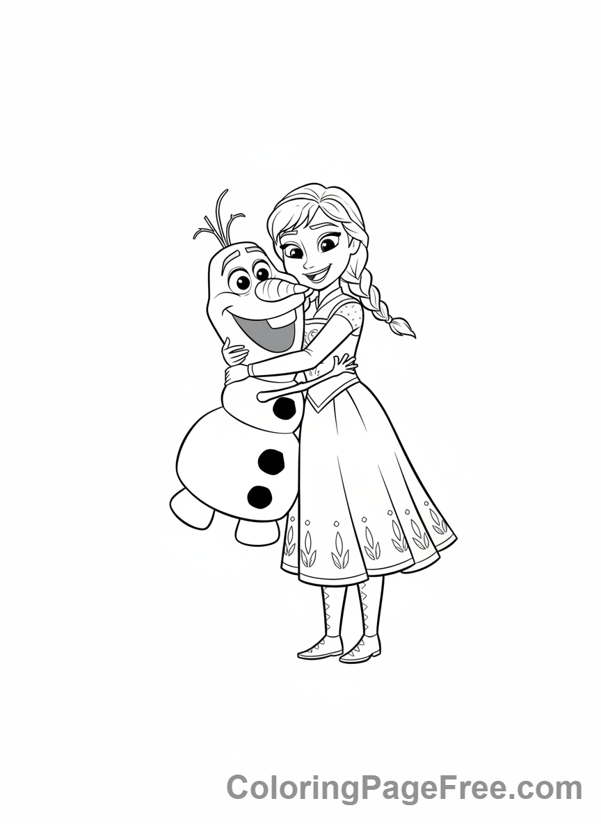 Anna coloring page - Anna hugging Olaf