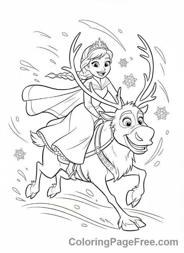 Anna coloring page - Anna riding Sven