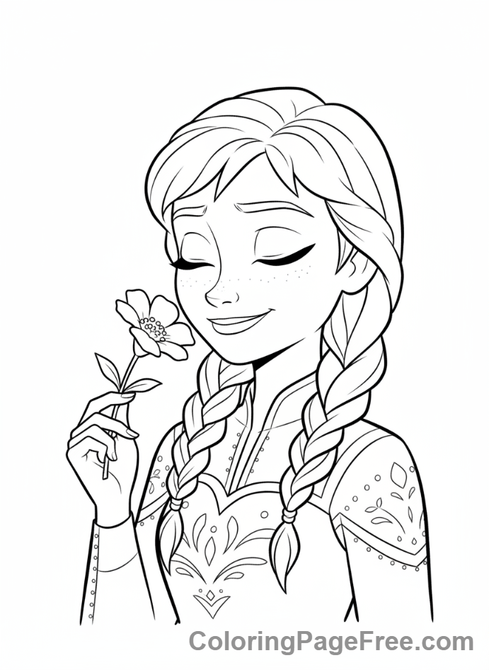 Anna coloring page - Anna smelling flower
