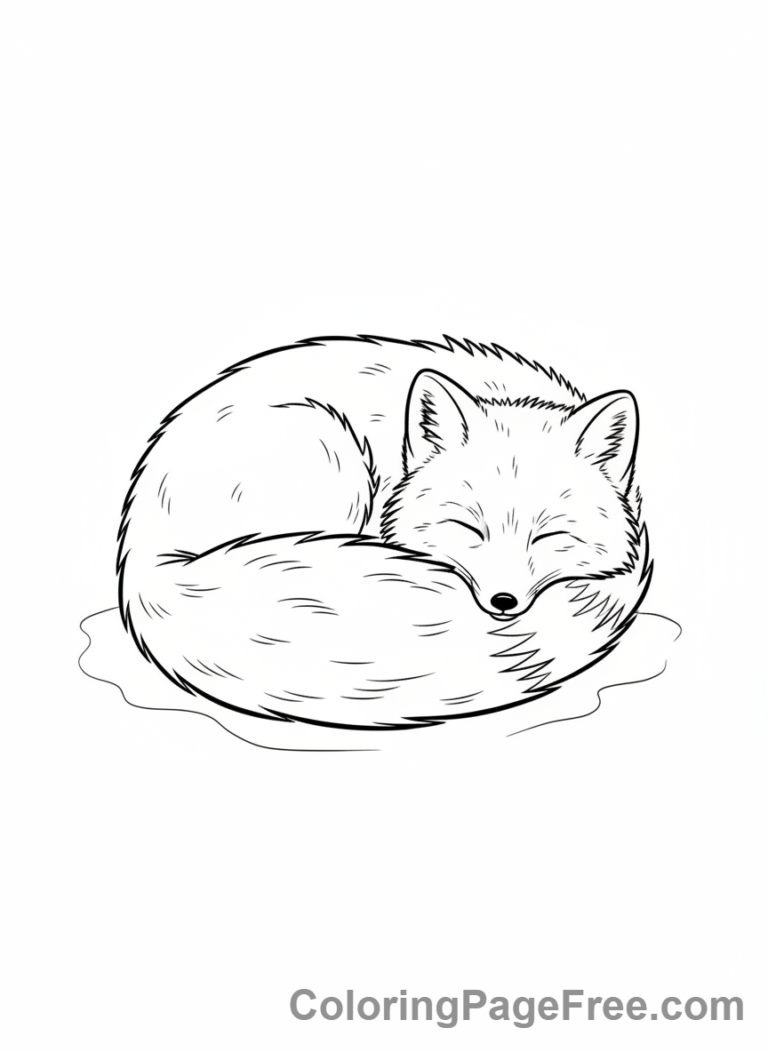 Arctic Animals coloring page - Arctic fox curled sleeping