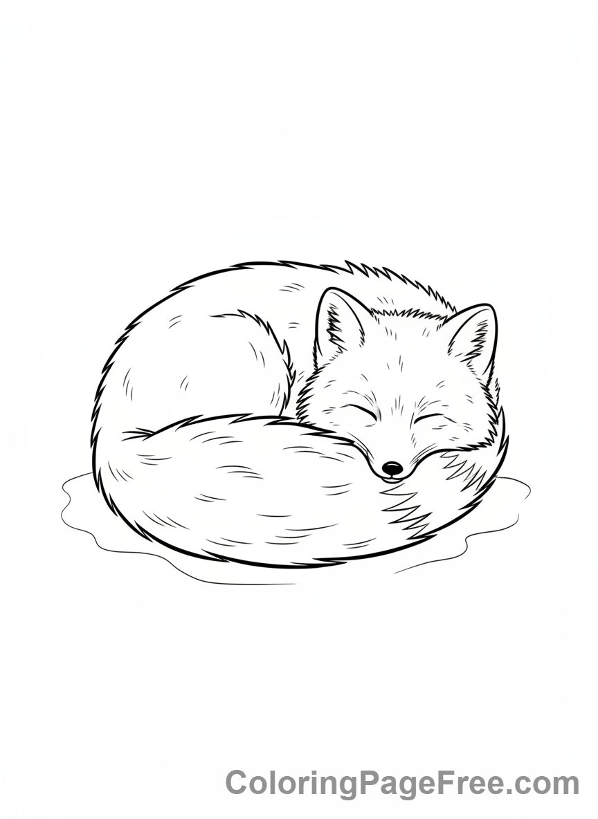 Arctic Animals coloring page - Arctic fox curled sleeping