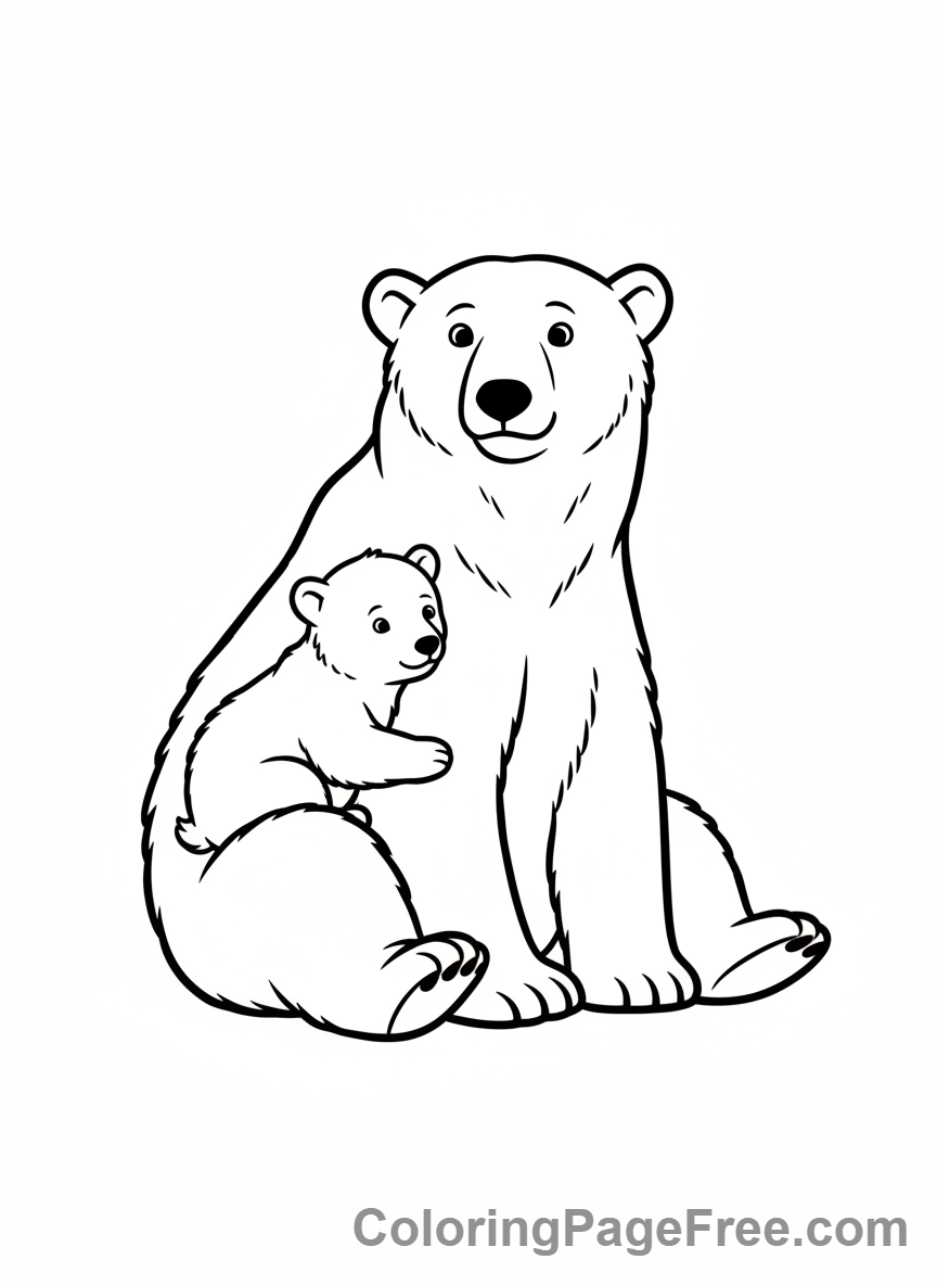 Arctic Animals coloring page - Mother polar bear cubs