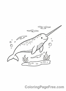 Arctic Animals coloring page - Narwhal swimming water