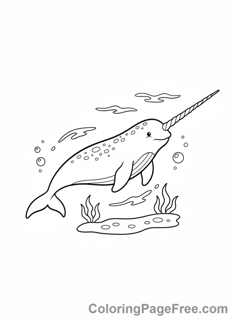 Arctic Animals coloring page - Narwhal swimming water