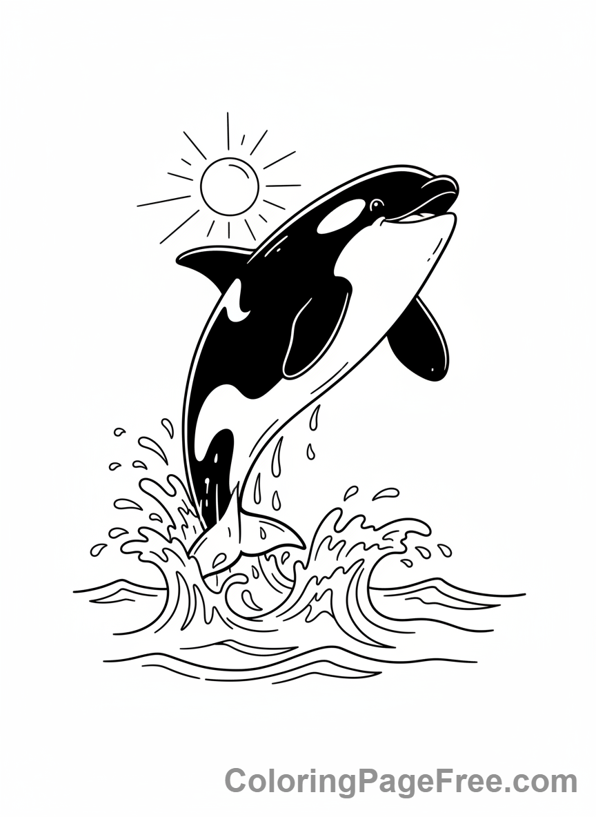 Arctic Animals coloring page - Orca jumping ocean