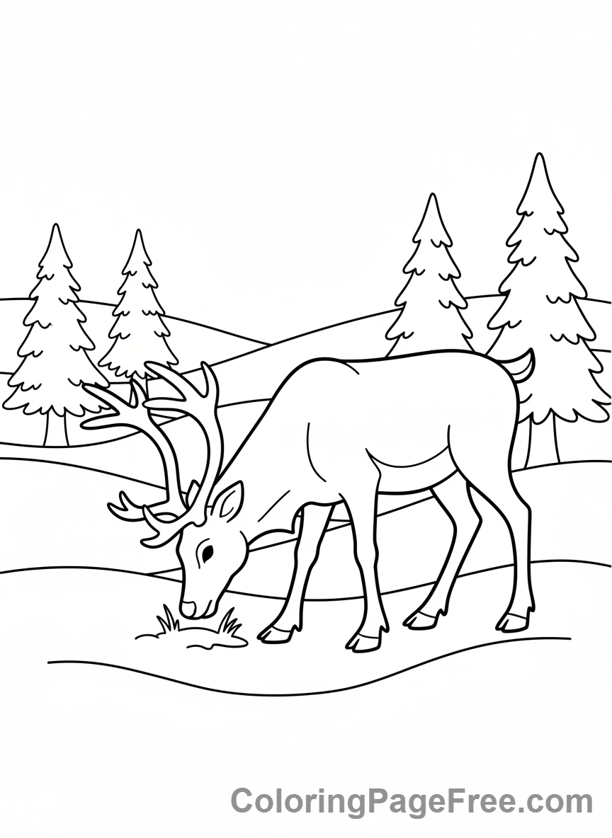 Arctic Animals coloring page - Reindeer eating snow