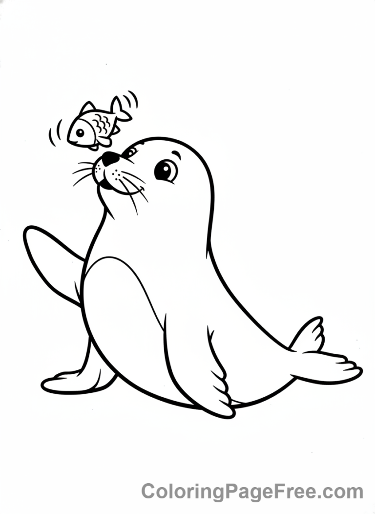 Arctic Animals coloring page - Seal playing fish