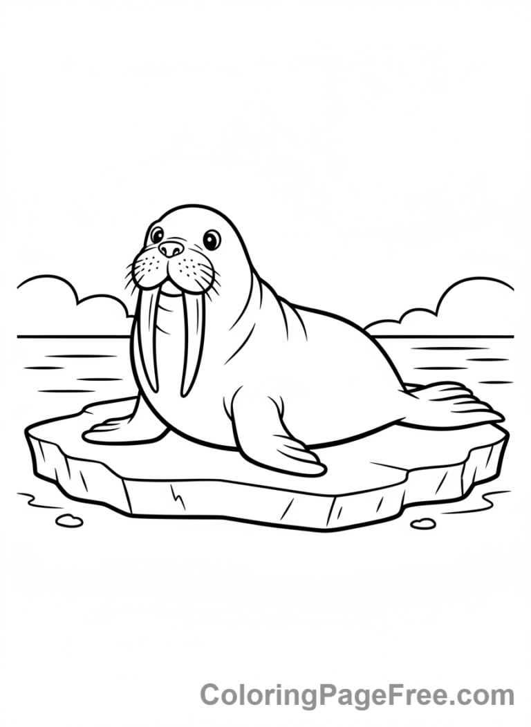 Arctic Animals coloring page - Walrus on ice