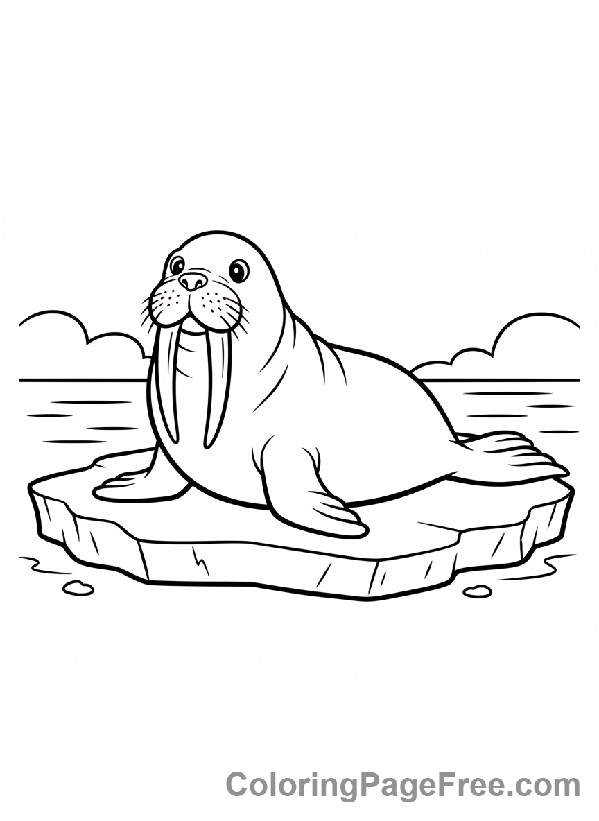 Arctic Animals coloring page - Walrus on ice