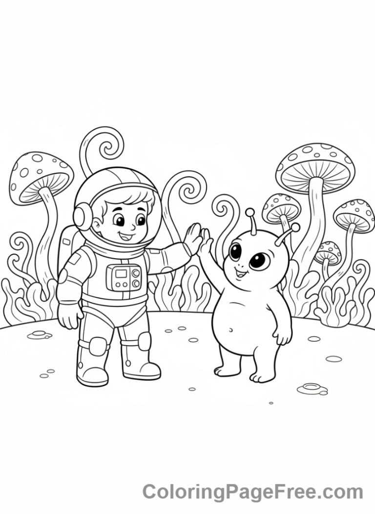 Astronaut coloring page - Astronaut alien friend