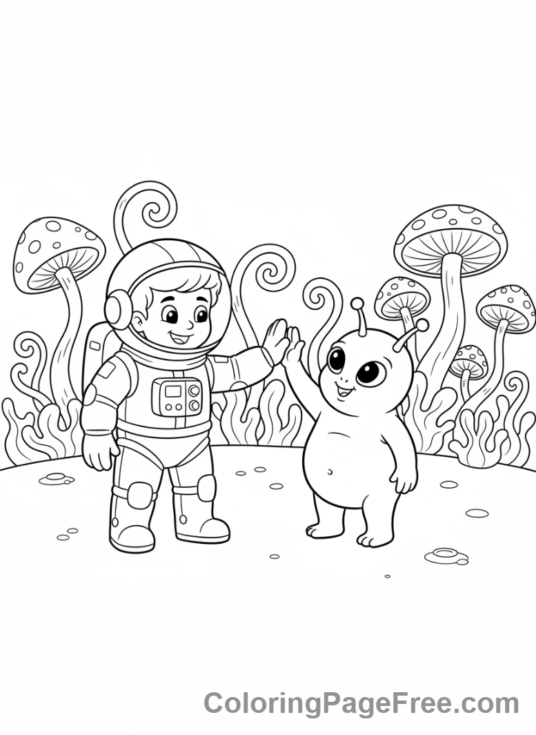 Astronaut coloring page - Astronaut alien friend