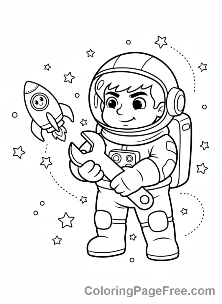 Astronaut coloring page - Astronaut fixing rocket