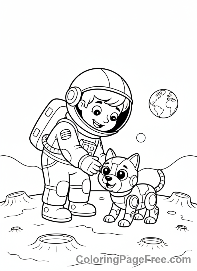 Astronaut coloring page - Astronaut pet robot