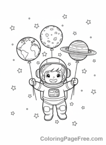 Astronaut coloring page - Astronaut planet balloons